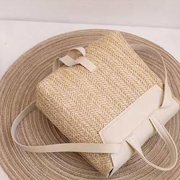 Boho Vegan Leather Straw Buckle Mini Back Pack - Picture 8 of 9